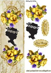 Silhouette of Vintage Lady with Gold Roses Tall Dl