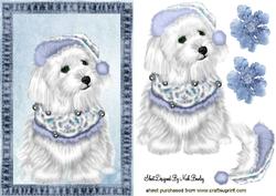 Santa Westie in Denim Frame with Flower
