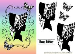 Pretty Silhouette Lady with Bonnet on Rainbow Background