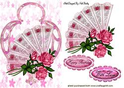 Pink Roses on a Lace Fan