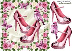 Sparkle Pink Shoes with Little Bird 8x8