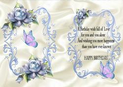 Blue Roses with Pink Butterfly A5 Insert with Verse