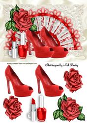 Red Shoes with Roses on Lace Fan