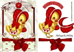 Little Chick in Red Bonnet in Antique Frame
