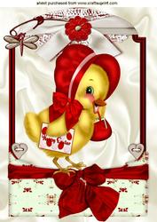 Little Chick in Red Bonnet in Antique Frame A4