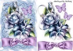 Blue Roses with Lilac Bow and Butterflies