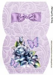 Blue Roses with Lilac Bow and Butterflies Pillow Box