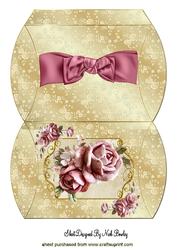 Pink Roses in Gold Frame with Bow Pillow Box