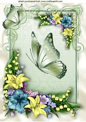 Spring Flowers and Green Butterflies A4