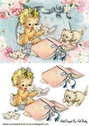 Naughty Baby Girl, with Playful Kitty in Rose Frame