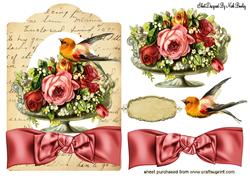 Pretty Bird with Roses and Big Bow