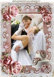 Wedding Couple in Rose Frame with Rings A4