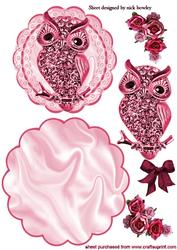 Pink Diamond Owl with Roses Rocker Card