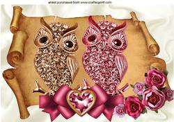 Romancing Diamond Owls, with Roses on a Scroll A4