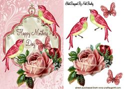 Happy Mothers Day with Vintage Roses & Birds