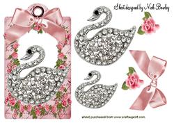 Diamond Swan with Pretty Bow on a Rose Tag