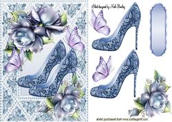 Blue Lace Shoes with Blue Roses and Butterflies