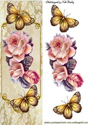 Peach Roses with Gold Butterflies Tall Dl