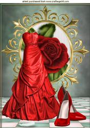 Red Gown with Red Rose & Champers A4