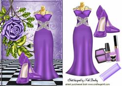 Purple Evening Gown with Shoes and Rose