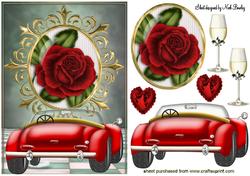 Red Sports Car, with Red Roses & Hearts