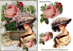 Vintage Lady with Roses in the Garden