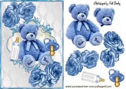 Blue Teddy for Baby Boy, with Bottle & Dummy
