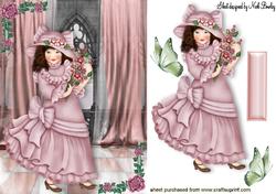 Pretty Lady Holding Flowers with Butterflies