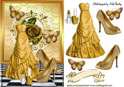 Gold Dress, Butterflies and Gold Shoes