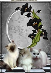 Fluffy Kittens with Pretty Black Flowers A4