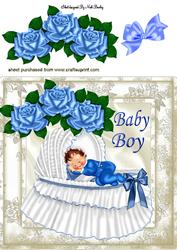 Sleeping Baby Boy with Blue Roses 8x8