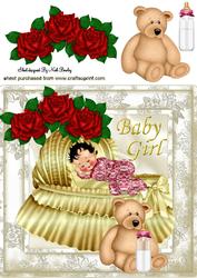 Sleeping Baby Girl with Red Roses 8x8