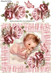 Pretty in Pink, Sweet Baby Girl with Pink Roses 8x8