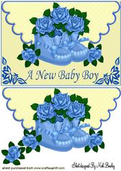 Baby Boy Bootees and Roses on Scalloped Envelope