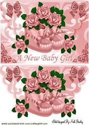 Baby Girl Bootees and Roses on Scalloped Envelope