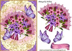 Flowers in Bloom on Fan with Butterflies