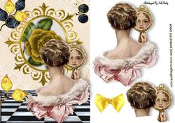 Vintage Lady with Gold Roses in Frame