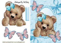 Cuddly Brown Bear with Turq Butterflies