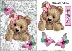 Cuddly Brown Teddy in Pink, with Butterflies
