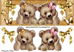 Cuddly Brown Bears in Gold Butterfly Dl Frame