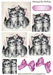 Sweet Litle Grey Kitties with Pink Bows Pyramids