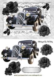 Vintage Black Car in Ornate Framewith Black Roses