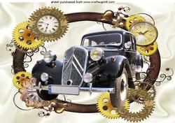 Vintage Car in Steampunk Frame with Clocks A4