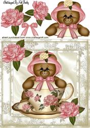 Teddy in Bonnet with Teacup 8x8
