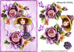 Peach and Lilac Roses with Vintage Lady