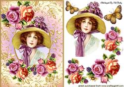 Vintage Lady in Bonnet in Summer Roses