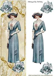 Elegant Vintage Lady with Pretty Blue Rose Tall Dl
