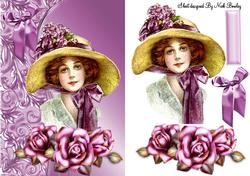 Pretty Lady with Pink Roses in a Flower Bonnet