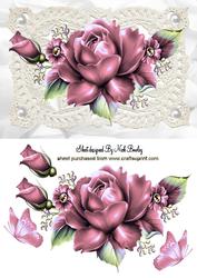 Pink Roses on Vintage Lace with Pearls