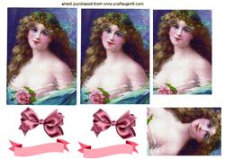 Pretty Vintage Lady in Blue with Pink Rose